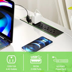 Computer Desk L-shaped Desk with Power Outlets and RGB LED and Monitor Stand