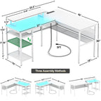 Computer Desk L-shaped Desk with Power Outlets and RGB LED and Monitor Stand