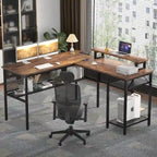 Computer Desk L-shaped Desk with Power Outlets and RGB LED and Monitor Stand