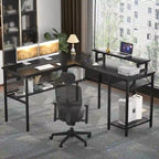 Computer Desk L-shaped Desk with Power Outlets and RGB LED and Monitor Stand