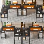 Computer Desk L-shaped Desk with Power Outlets and RGB LED and Monitor Stand