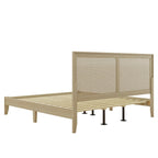 Solid Wood Platform King Bed With Rattan