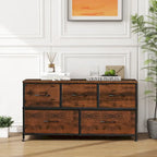 Modern 5-Drawer Chest of Drawers with Fabric Bin, Steel Frame, Wood Top for Bedroom, Entryway