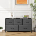 Modern 5-Drawer Chest of Drawers with Fabric Bin, Steel Frame, Wood Top for Bedroom, Entryway