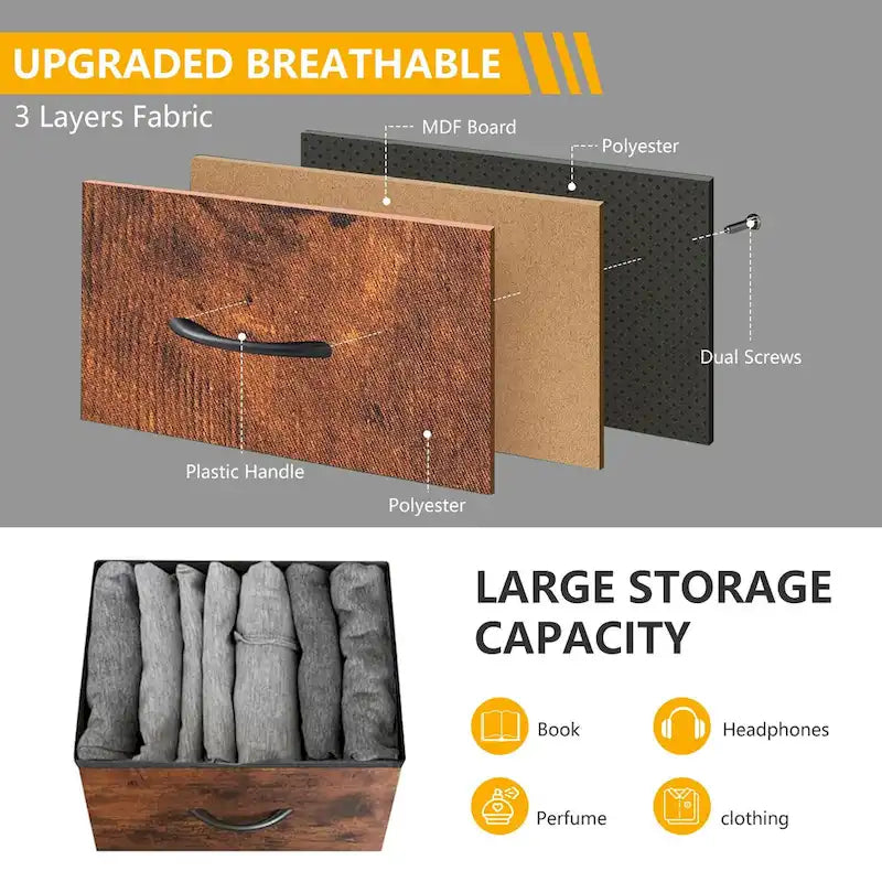 Modern 5-Drawer Chest of Drawers with Fabric Bin, Steel Frame, Wood Top for Bedroom, Entryway