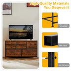 Modern 5-Drawer Chest of Drawers with Fabric Bin, Steel Frame, Wood Top for Bedroom, Entryway