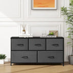 Modern 5-Drawer Chest of Drawers with Fabric Bin, Steel Frame, Wood Top for Bedroom, Entryway
