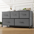 Modern 5-Drawer Chest of Drawers with Fabric Bin, Steel Frame, Wood Top for Bedroom, Entryway