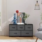 Modern 5-Drawer Chest of Drawers with Fabric Bin, Steel Frame, Wood Top for Bedroom, Entryway