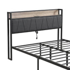 Full Size Metal Platform Bed with Upholstery Storage Function Headboard and Usb Liner