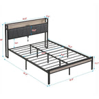 Full Size Metal Platform Bed with Upholstery Storage Function Headboard and Usb Liner