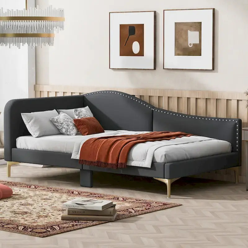 Modern Upholstered Daybed with Armrest and Headrest