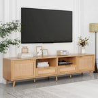Wood 78  TV Stand with Wood Legs, Cabinets & Shelves for TVs Up to 85 