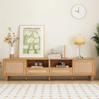 Wood 78  TV Stand with Wood Legs, Cabinets & Shelves for TVs Up to 85