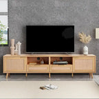 Wood 78  TV Stand with Wood Legs, Cabinets & Shelves for TVs Up to 85