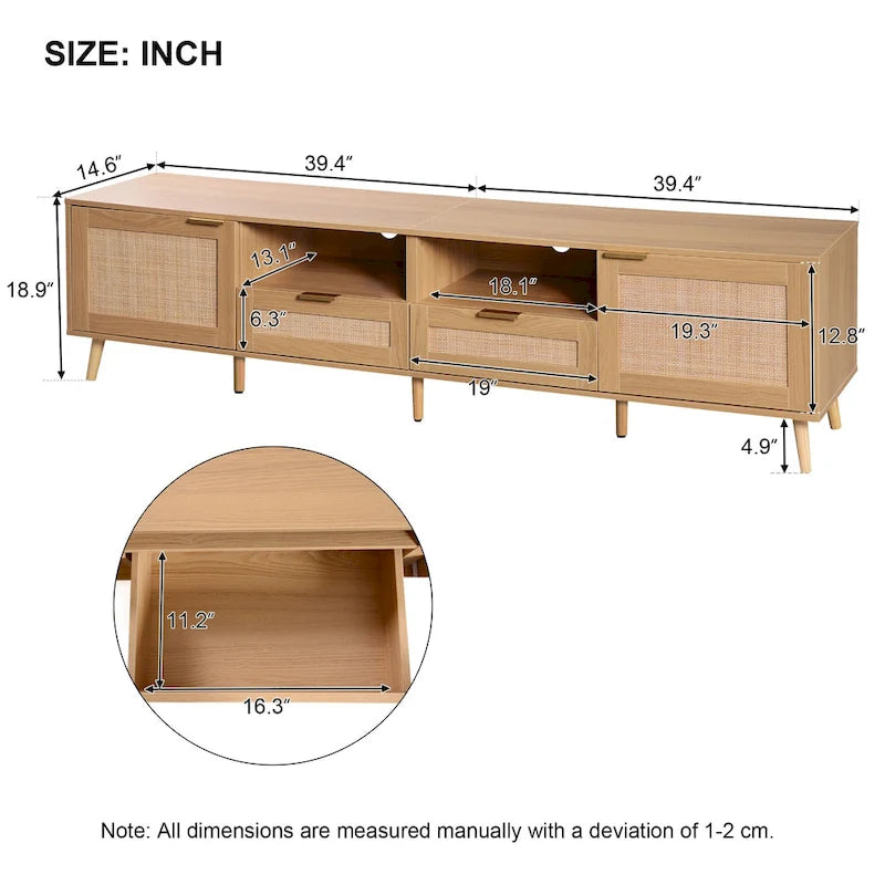 Wood 78  TV Stand with Wood Legs, Cabinets & Shelves for TVs Up to 85