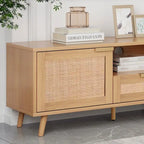 Wood 78  TV Stand with Wood Legs, Cabinets & Shelves for TVs Up to 85