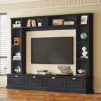 Black 104.2  Large Wall Unit with Bookshelves & Cabinets for TVs Up to 78