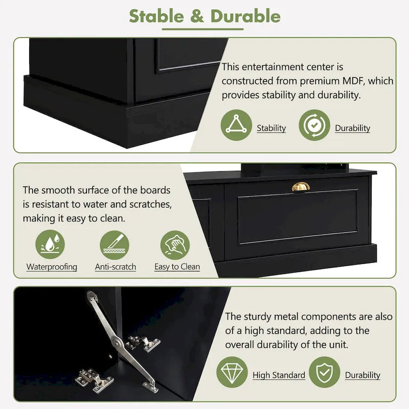 Black 104.2  Large Wall Unit with Bookshelves & Cabinets for TVs Up to 78