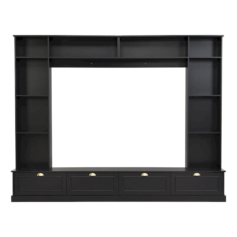 Black 104.2  Large Wall Unit with Bookshelves & Cabinets for TVs Up to 78