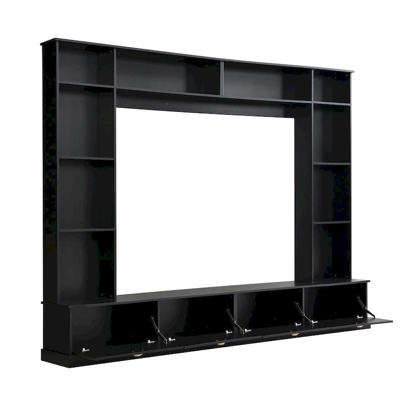 Black 104.2  Large Wall Unit with Bookshelves & Cabinets for TVs Up to 78