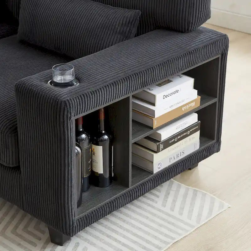 102.75  Corduroy L-Shaped Modular Sectional Sofa with Storage and Cup Holder
