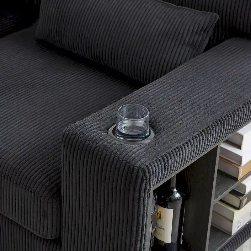 102.75  Corduroy L-Shaped Modular Sectional Sofa with Storage and Cup Holder