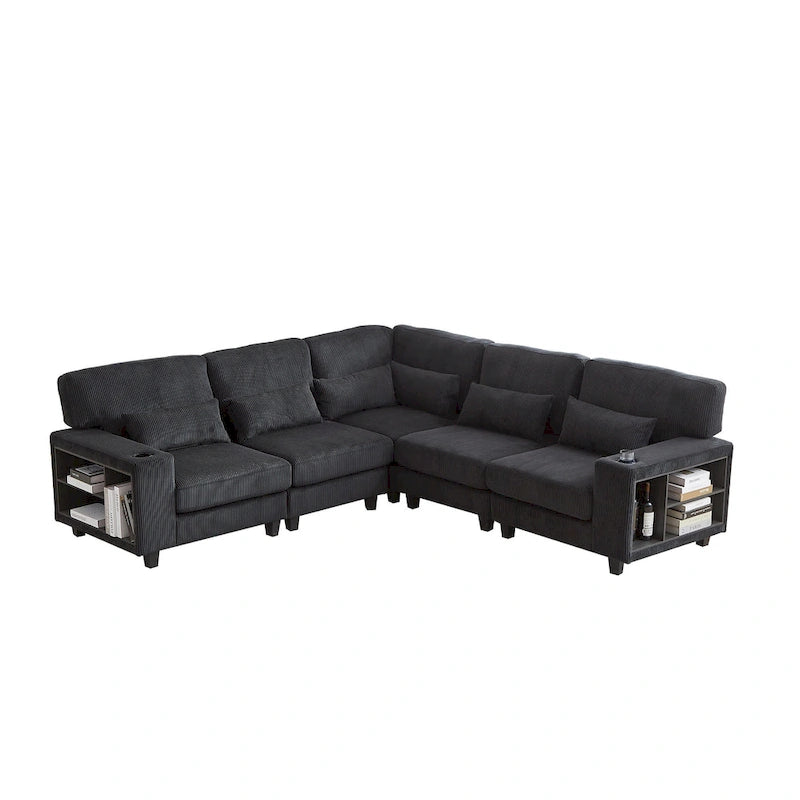 102.75  Corduroy L-Shaped Modular Sectional Sofa with Storage and Cup Holder