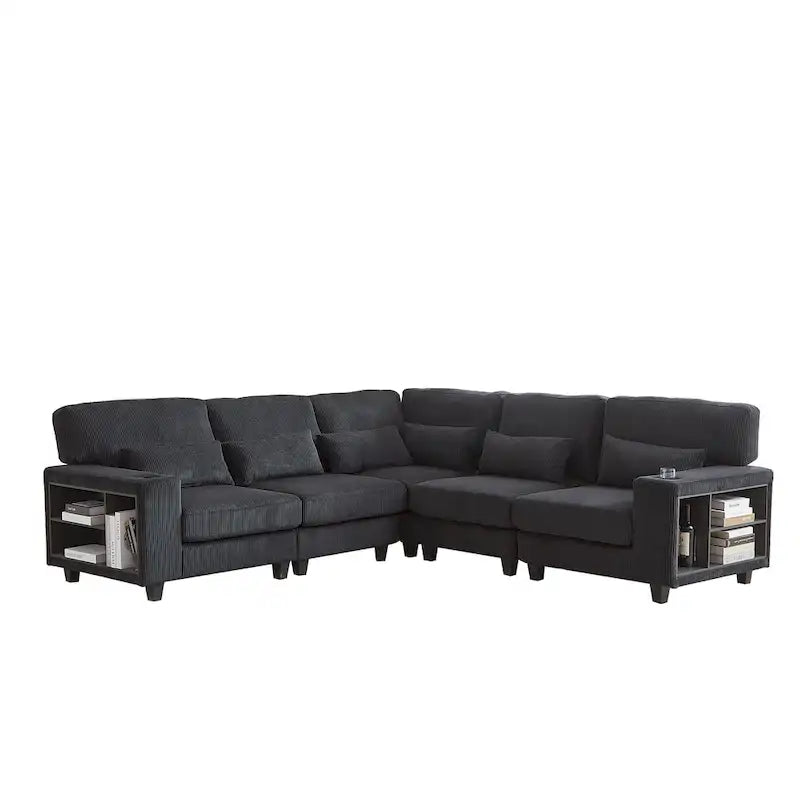 102.75  Corduroy L-Shaped Modular Sectional Sofa with Storage and Cup Holder
