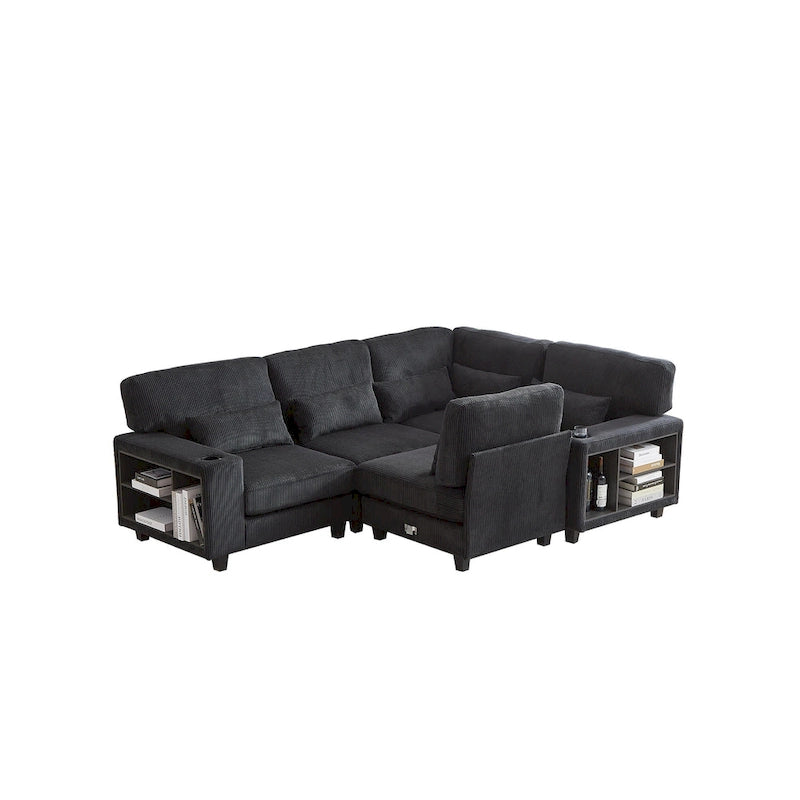 102.75  Corduroy L-Shaped Modular Sectional Sofa with Storage and Cup Holder