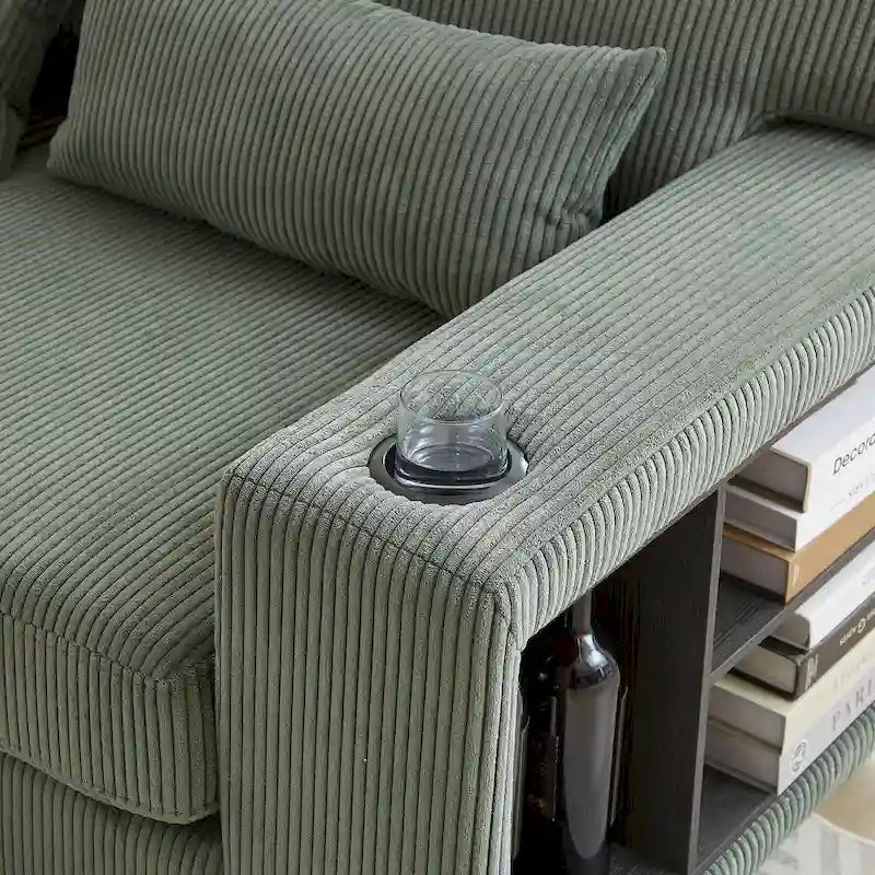 102.75  Corduroy L-Shaped Modular Sectional Sofa with Storage and Cup Holder