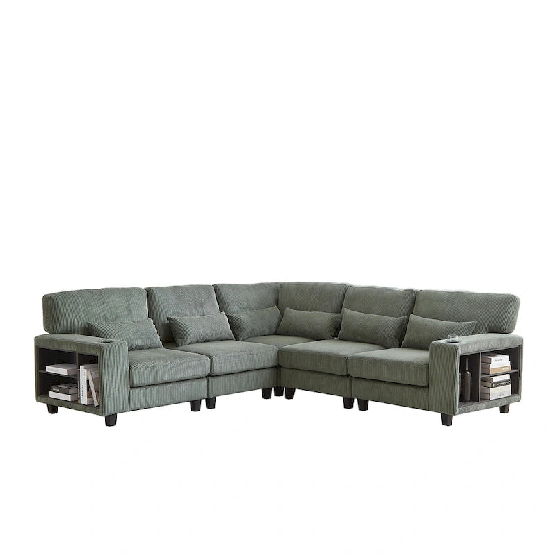 102.75  Corduroy L-Shaped Modular Sectional Sofa with Storage and Cup Holder