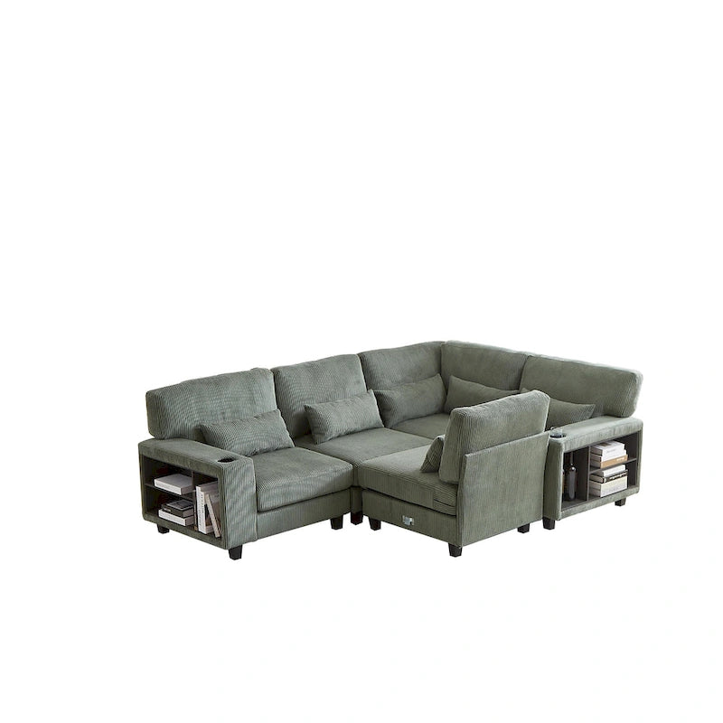 102.75  Corduroy L-Shaped Modular Sectional Sofa with Storage and Cup Holder