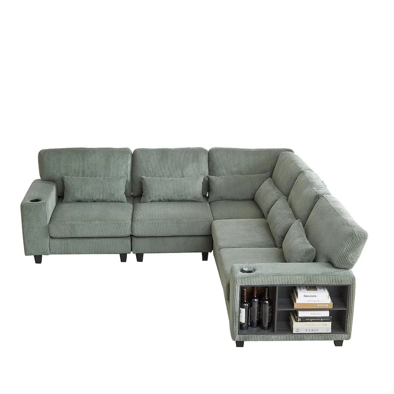 102.75  Corduroy L-Shaped Modular Sectional Sofa with Storage and Cup Holder
