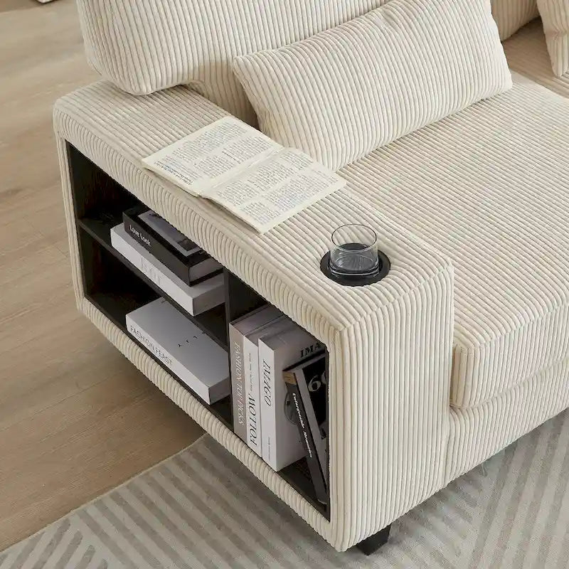 102.75  Corduroy L-Shaped Modular Sectional Sofa with Storage and Cup Holder
