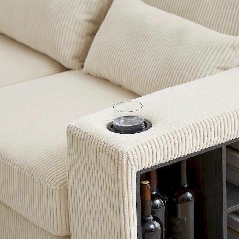 102.75  Corduroy L-Shaped Modular Sectional Sofa with Storage and Cup Holder