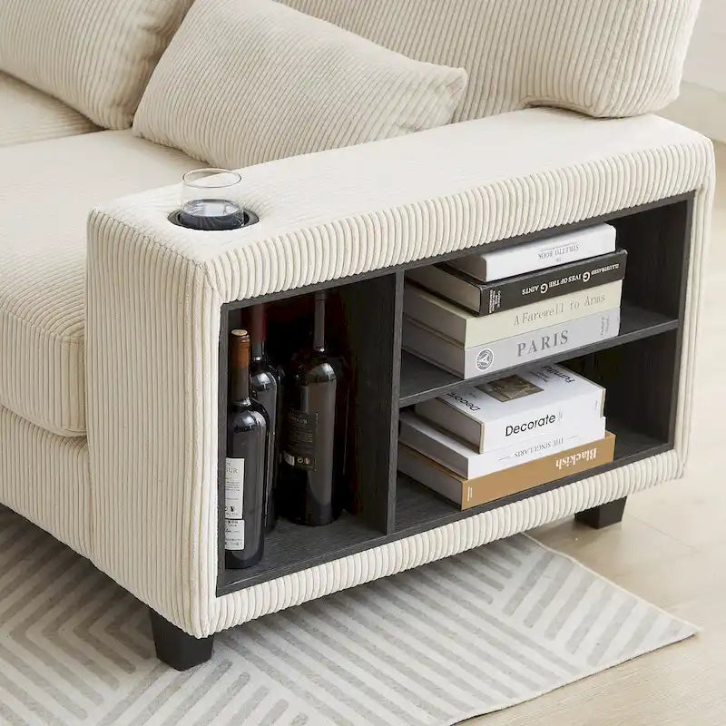 102.75  Corduroy L-Shaped Modular Sectional Sofa with Storage and Cup Holder