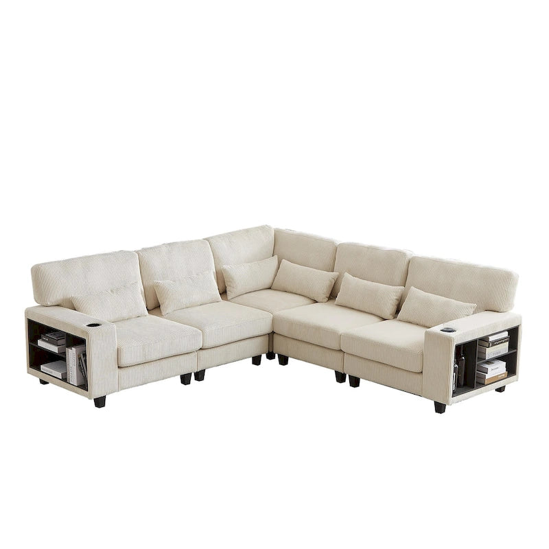 102.75  Corduroy L-Shaped Modular Sectional Sofa with Storage and Cup Holder