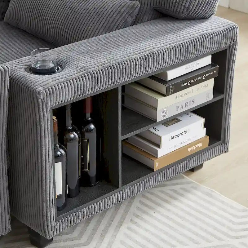 102.75  Corduroy L-Shaped Modular Sectional Sofa with Storage and Cup Holder