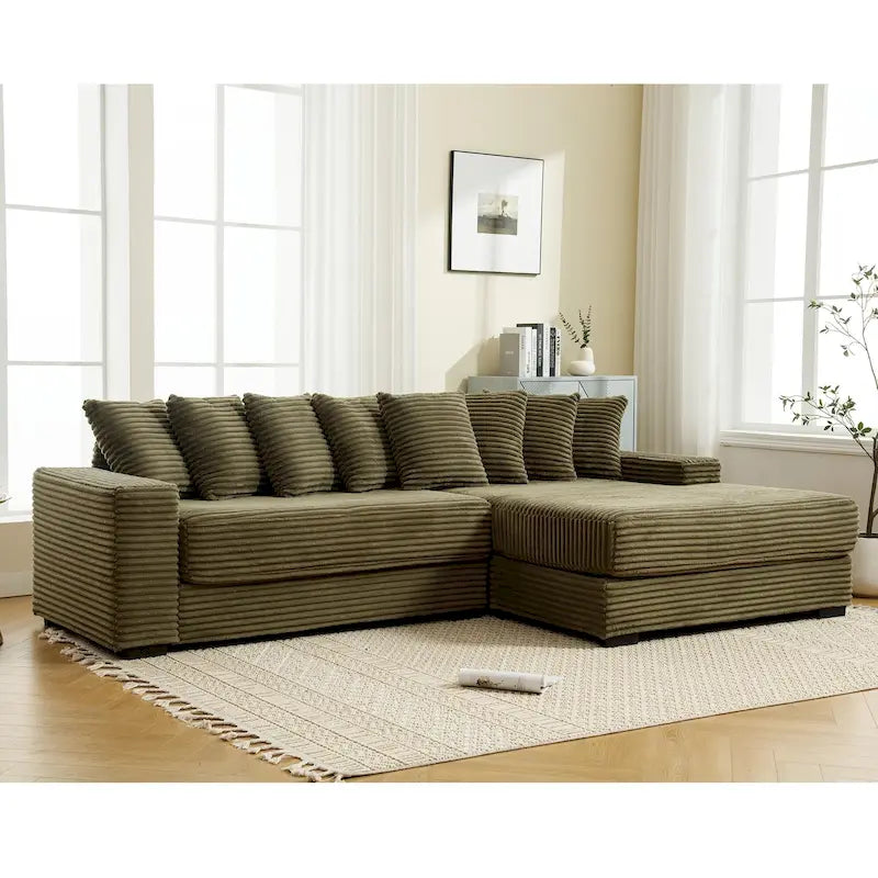 111  Corduroy L-Shaped Sectional Sofa with Oversized Right Chaise