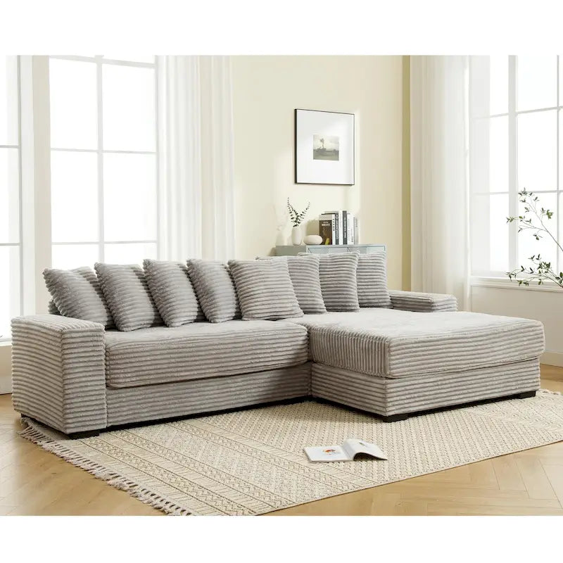 111  Corduroy L-Shaped Sectional Sofa with Oversized Right Chaise
