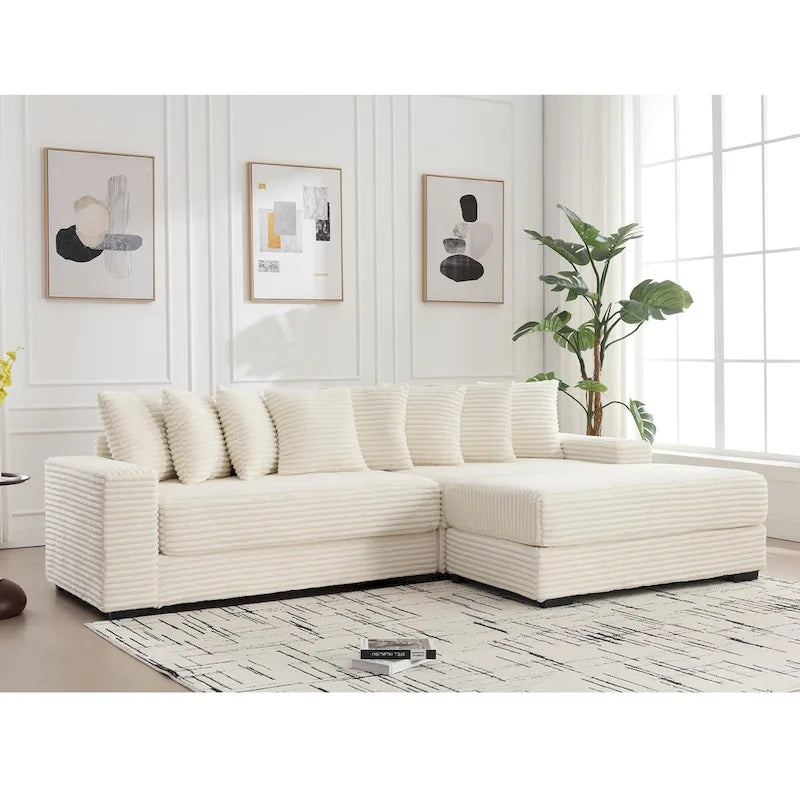 111  Corduroy L-Shaped Sectional Sofa with Oversized Right Chaise