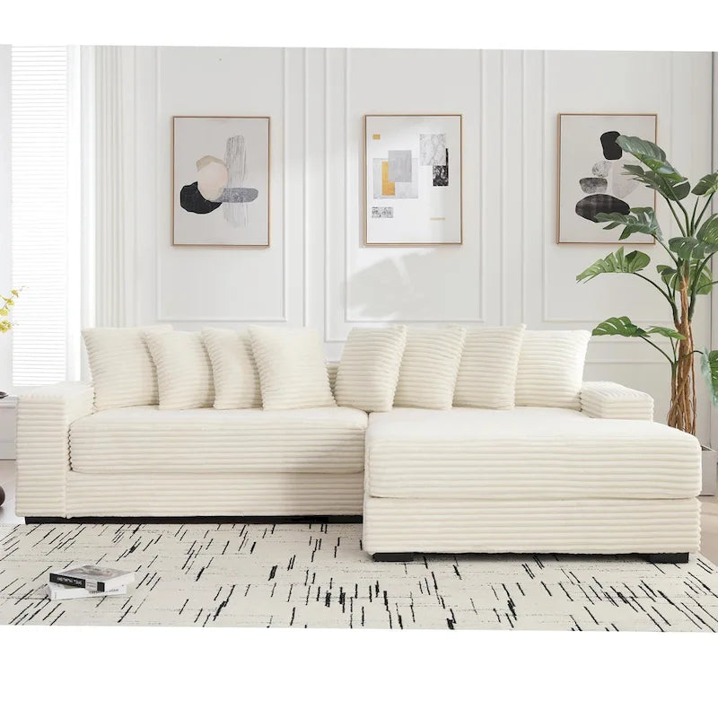 111  Corduroy L-Shaped Sectional Sofa with Oversized Right Chaise