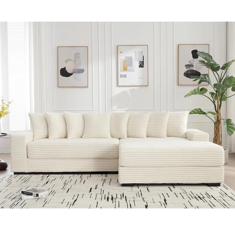 111  Corduroy L-Shaped Sectional Sofa with Oversized Right Chaise
