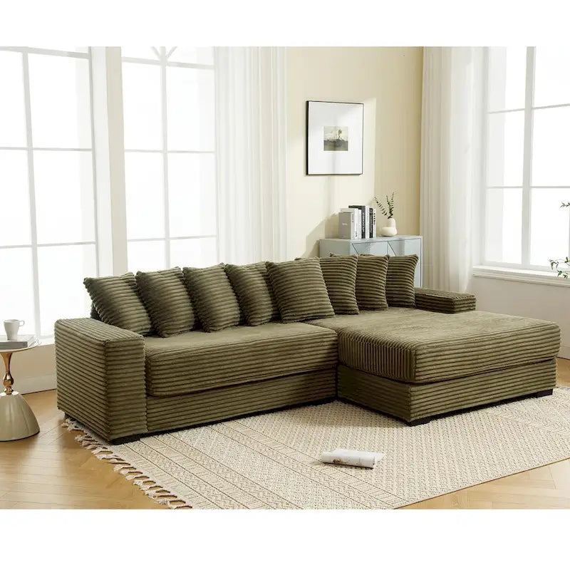 111  Corduroy L-Shaped Sectional Sofa with Oversized Right Chaise