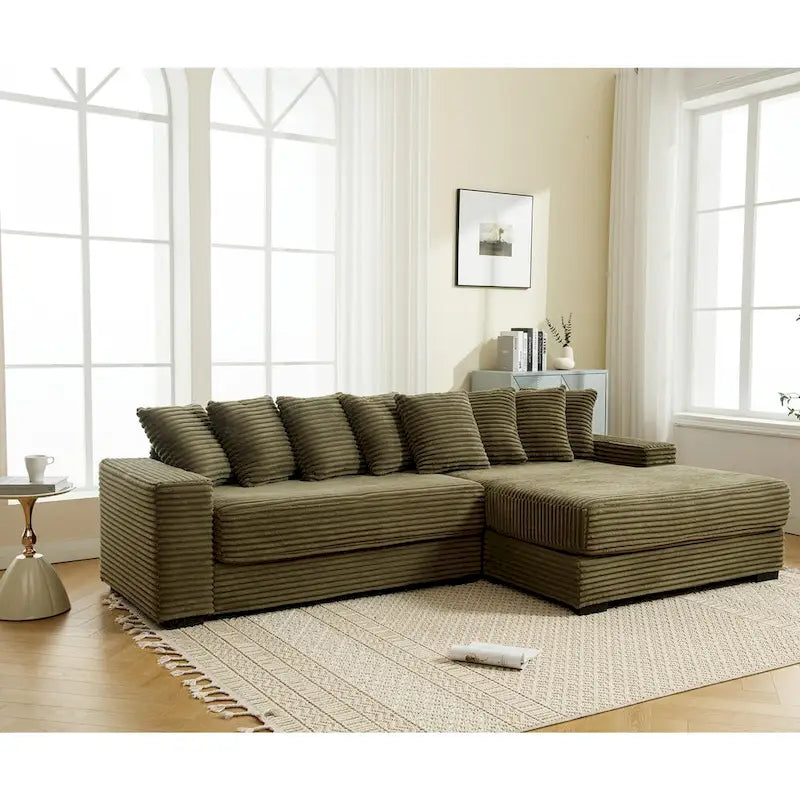 111  Corduroy L-Shaped Sectional Sofa with Oversized Right Chaise