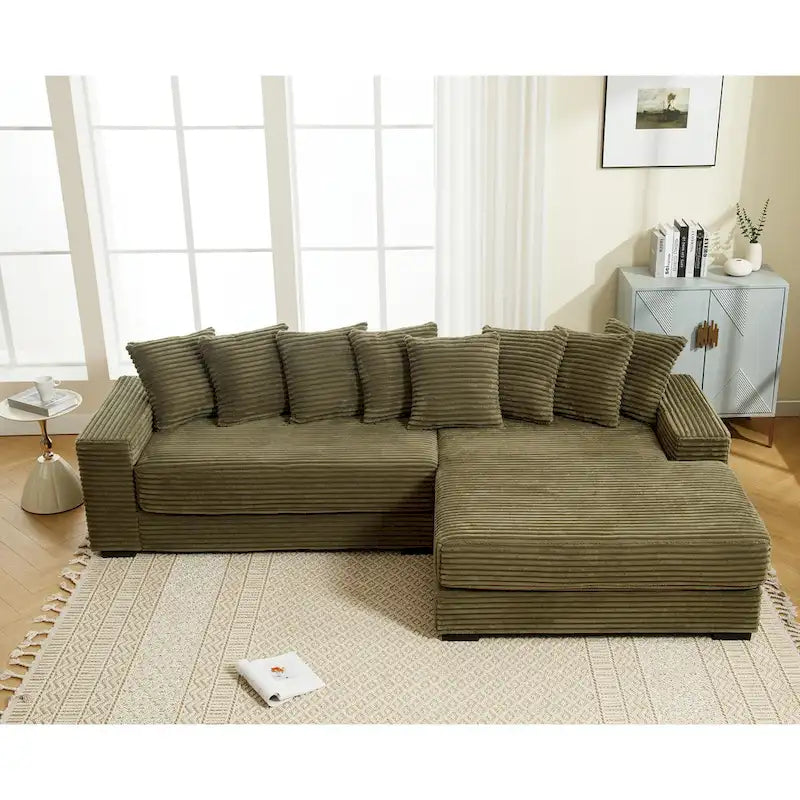 111  Corduroy L-Shaped Sectional Sofa with Oversized Right Chaise