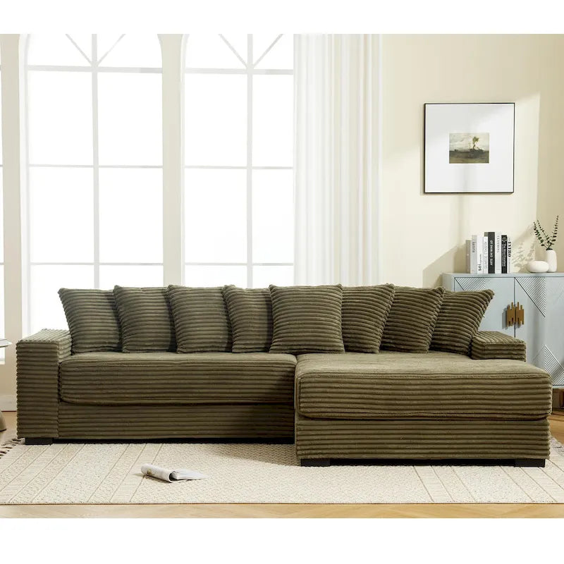 111  Corduroy L-Shaped Sectional Sofa with Oversized Right Chaise