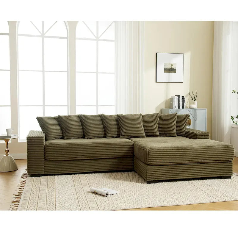 111  Corduroy L-Shaped Sectional Sofa with Oversized Right Chaise