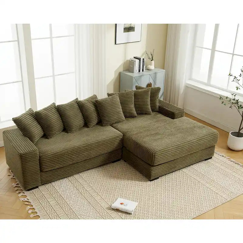 111  Corduroy L-Shaped Sectional Sofa with Oversized Right Chaise